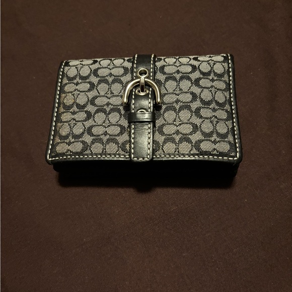 Coach Small Signature Card Wallet Black & Gray w/ Snap Closure - Picture 2 of 4